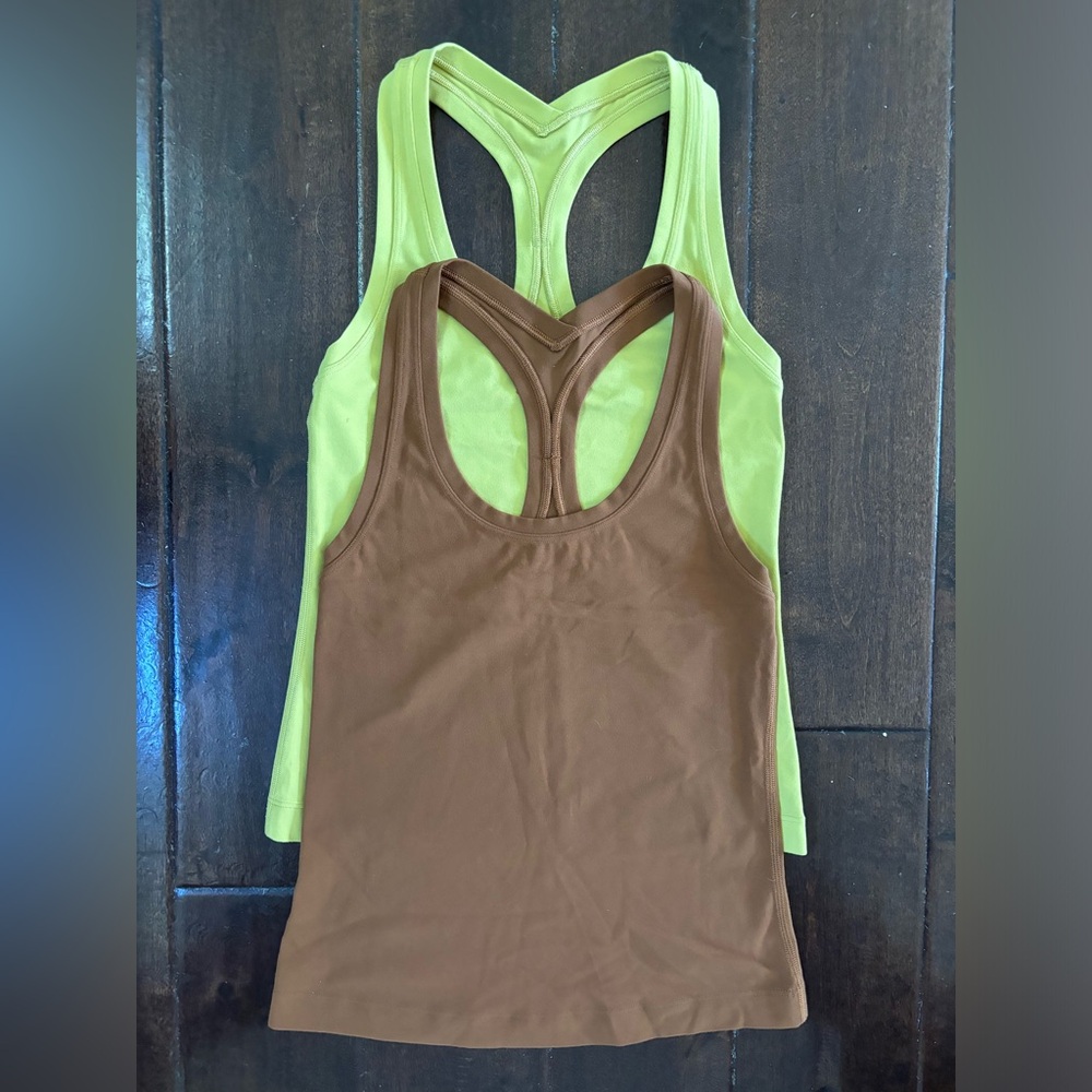 Lululemon Cool Racerback Tank Shorter Length Size 2, Yellow, Copper Brown